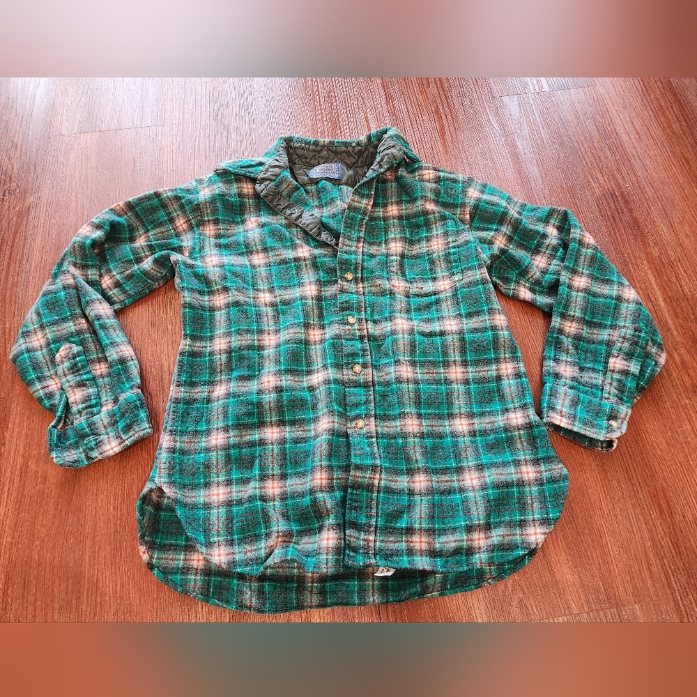 Vintage Pendleton Wool Green Plaid Button-Up Shirt